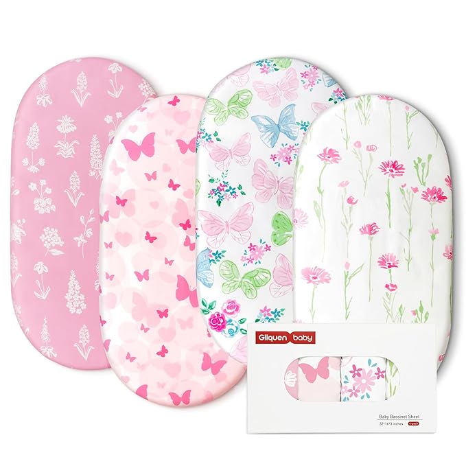 Gllquen Baby Bassinet Sheets 4 Pack, Breathable Cozy Fitted Mattress Sheet by GLLQUENBABY