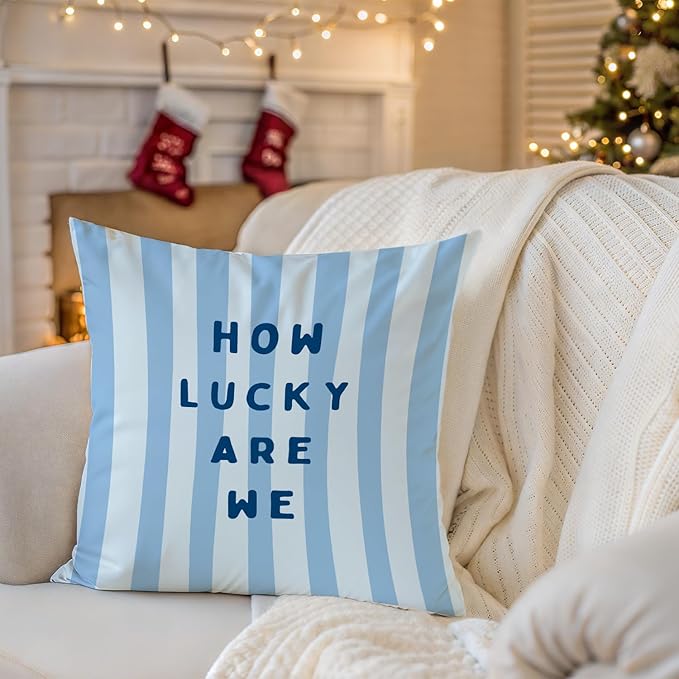 How Lucky are We Striped Pillow Covers 18x18, Motivational Quote Decor - Image 2