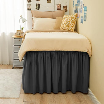 RIMELA Dorm Bed Skirt Twin XL 32 Inch Drop, Dark Grey Bedskirt Solid Silky - Image 9