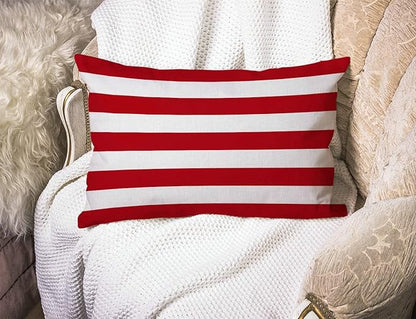 Solekla Red Stripe Cotton Linen Throw Lumbar Waist Pillow Case Cushion Cover - Image 3