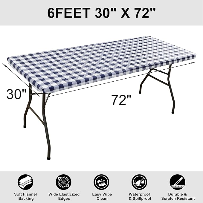 Smiry Rectangle Picnic Table Cloth, Elastic Waterproof Fitted Vinyl Tablecloths - Image 7