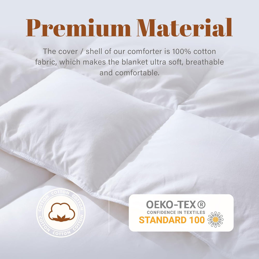 Cosybay Feather and Down Fiber Comforter Insert Queen, 100% Cotton Cover