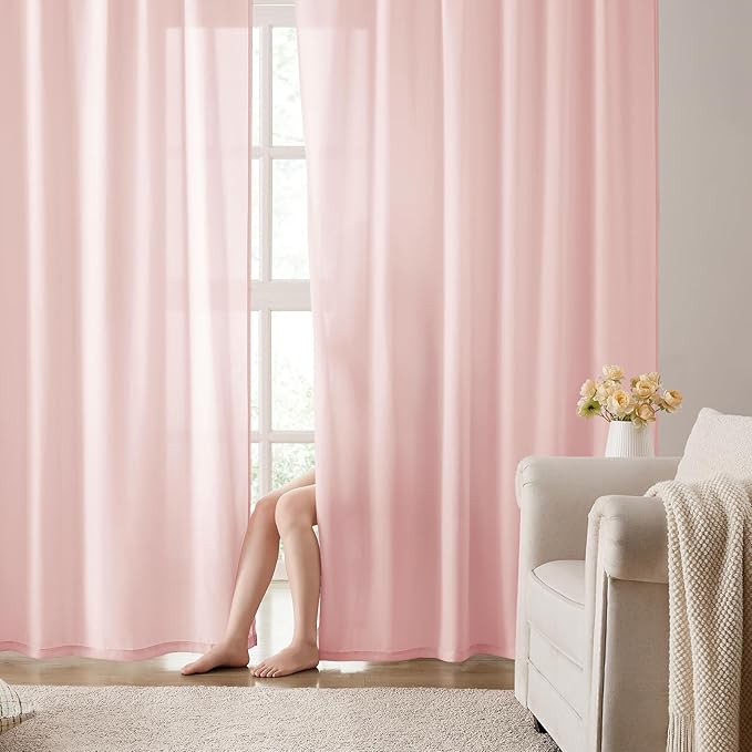 HOMEIDEAS Non-See-Through Pink Privacy Semi Sheer Curtains 84 Inches Long 2 by HOMEIDEAS