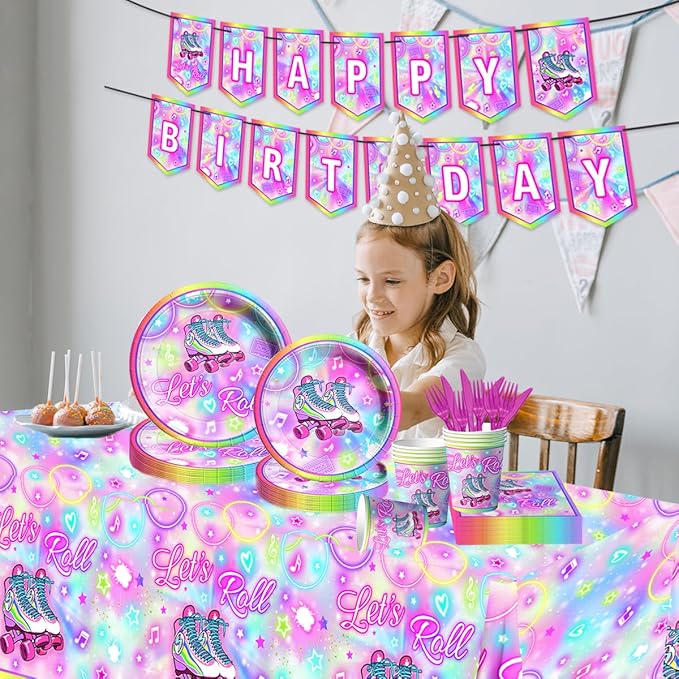 142Pcs Roller Skating Birthday Party Supplies Tableware Set Roller Skater - Image 2