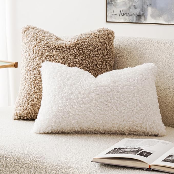 Foindtower Set of 2 Curly Teddy Wool Faux Fur Pillow Covers Decorative Boucle - Image 4