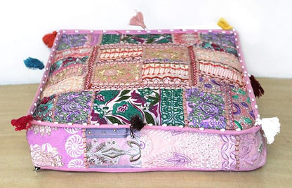 CRAFT KALA Indian Square Patchwork Traditional Pouf Cover Indian Living Room - Image 9