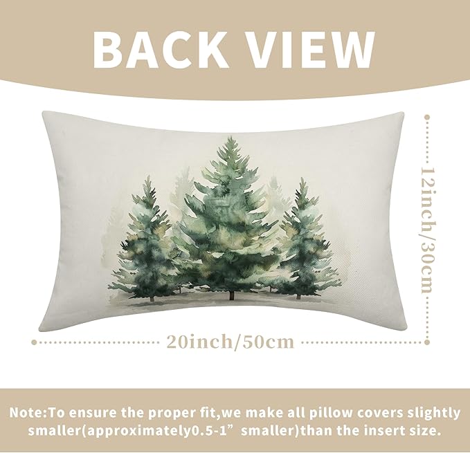 Watercolor Green Tree Throw Pillow Covers 20x12 Inch Set of 2 Green Christmas - Image 3