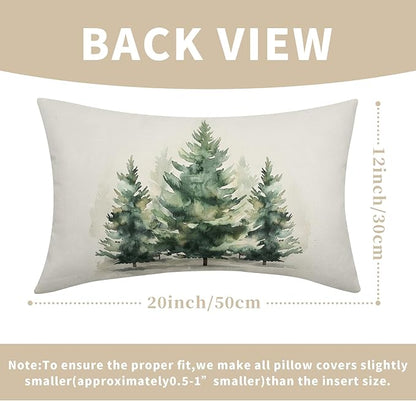 Watercolor Green Tree Throw Pillow Covers 20x12 Inch Set of 2 Green Christmas - Image 3