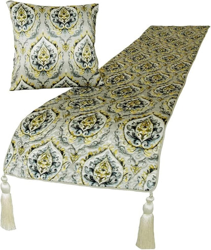 The HomeCentric King/Queen/Twin Grey & Yellow Designer King 90"x18" Bed Runner - Image 3