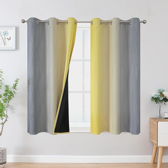 Estelar Textiler Yellow and Grey Blackout Curtains 54 Inch Length, Light - Image 2