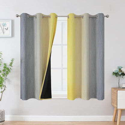 Estelar Textiler Yellow and Grey Blackout Curtains 54 Inch Length, Light - Image 2