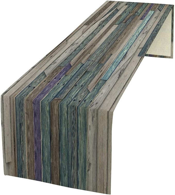 Rustic Table Runner Blue Grey Grunge Wood Planks Barn House Door Nails Country by ZhiRain
