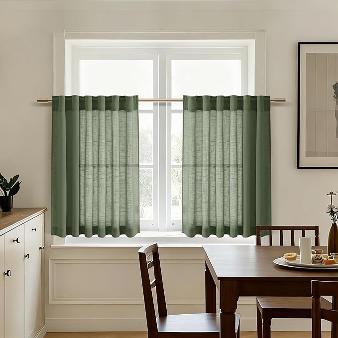 Olive Green Linen Curtains 24 Inch Length - Image 5