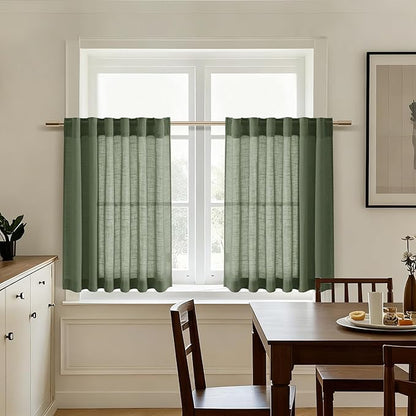 Olive Green Linen Curtains 24 Inch Length - Image 5