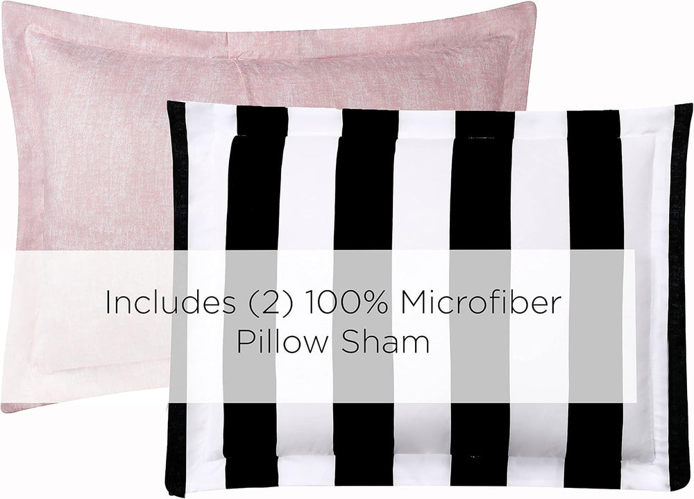 Juicy Couture Cabana Stripe Reversible Bedding Set - Queen Size - Black and W...