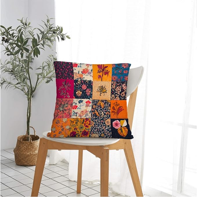 Throw Pillow Covers 18x18 Set of 2, Patchwork Cushion Covers, Decorative Square - Image 2