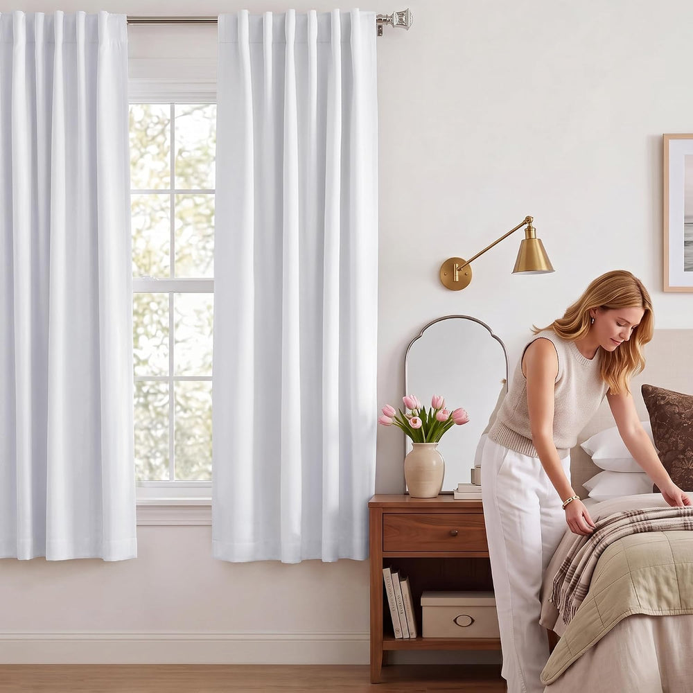 NICETOWN Pure White 100% Blackout Lined Curtains, 2 Thick Layers Completely B...