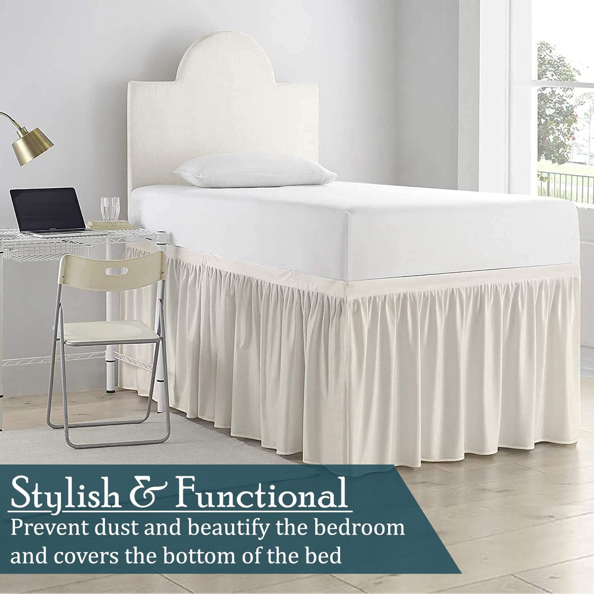 sky beddings dorm bed skirt, twin xl, close-up detail