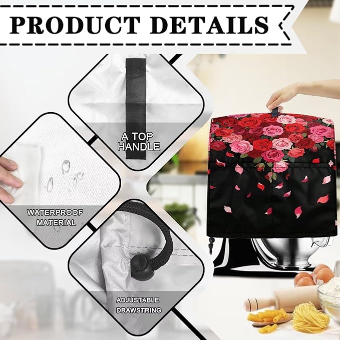 Stand Mixer Covers Protector Red Rose Print Stand Mixer Dust Covers Fit Kitchen - Image 7
