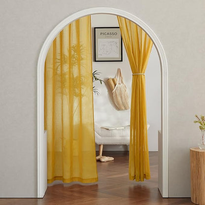 NICETOWN Semi Sheer Gold Curtains 96 inches Long, Grommet Linen Weave Vintage - Image 7