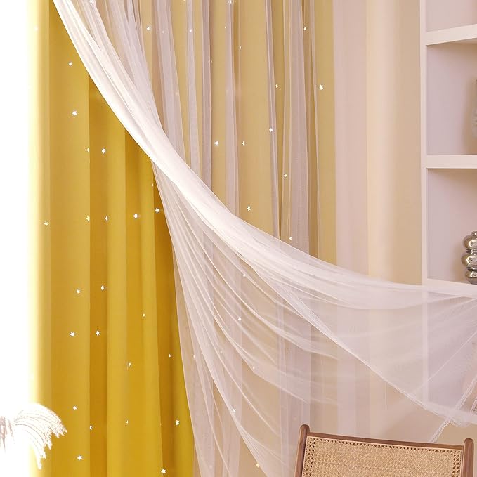 Kinryb 84 Inch Long Star Cut-Out Blackout Curtains Decorative Mix and Match - Image 2