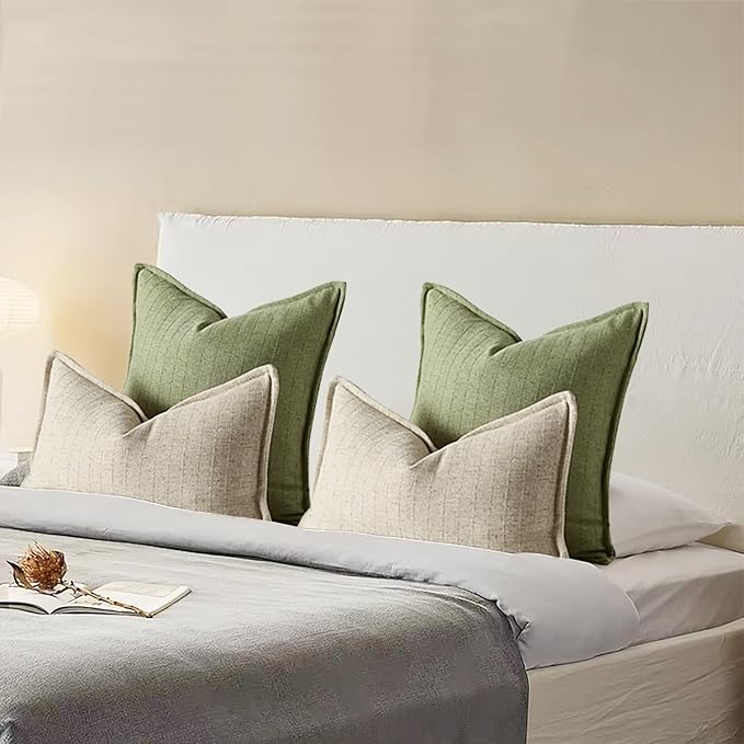 26x26 Linen Euro Sham Pillow Covers Sage Green Pack of 2 Farmhouse Boho Neutral - Image 6