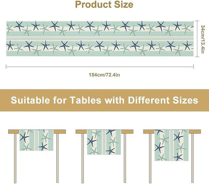 Blue Nautical Starfish Table Runner, Coastal Stripe Dark Blue Table Runner - Image 3