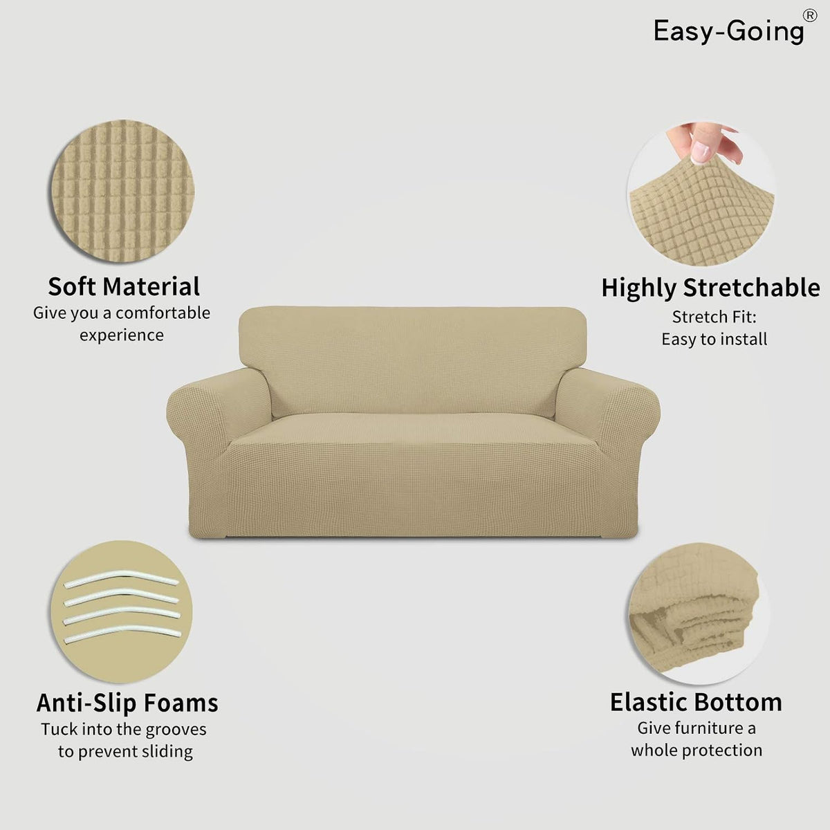 easy-going stretch oversized loveseat couch covers washable beige, close-up detail