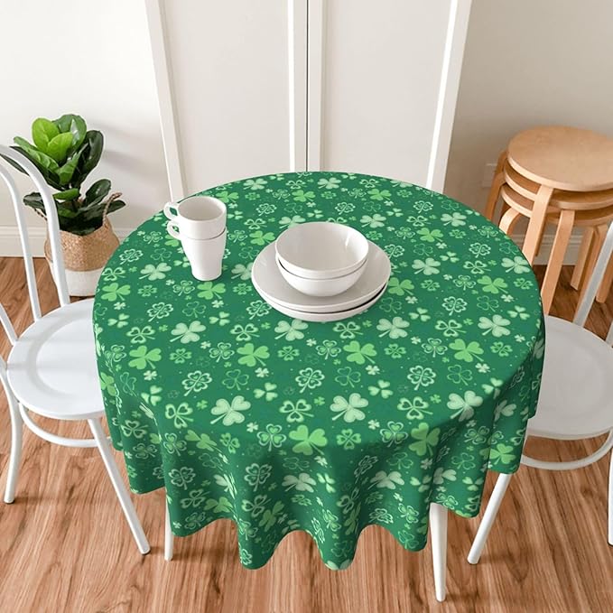 St.Patrick's Day Tablecloth Round 60×60 Inch, Spring Green Luck Shamrock - Image 2