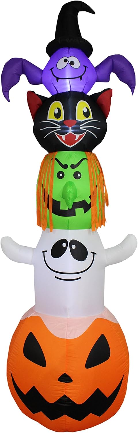 8 FT Halloween Inflatable Stacked Bat, Black Cat Witch Ghost Pumpkin