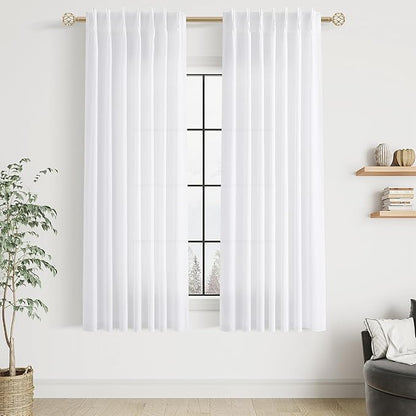White Pinch Pleated Semi Sheer Curtains 63 Inch Length - Image 6