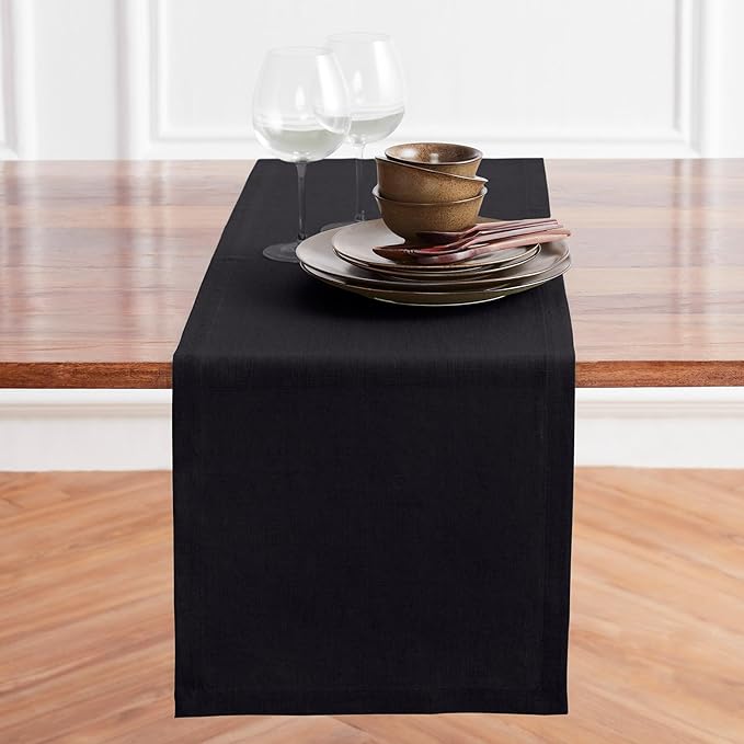 Solino Home Linen Black Table Runner 90 Inches Long - Image 2
