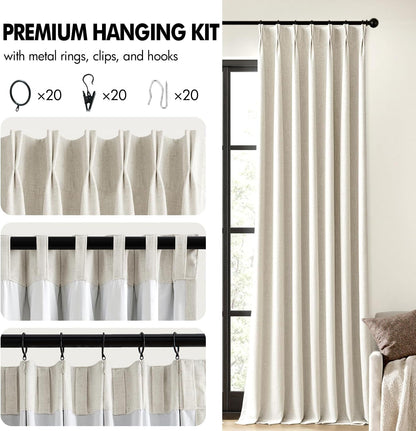 miulee natural pinch pleated 100% blackout linen curtains, front angle view