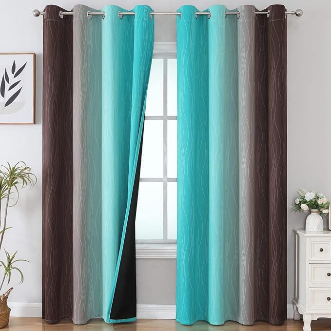 Estelar Textiler Brown and Teal Ombre Blackout Curtains 90 Inch Length 2 Panels by ESTELARTEXTILER
