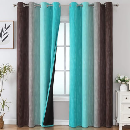 Estelar Textiler Brown and Teal Ombre Blackout Curtains 90 Inch Length 2 Panels by ESTELARTEXTILER