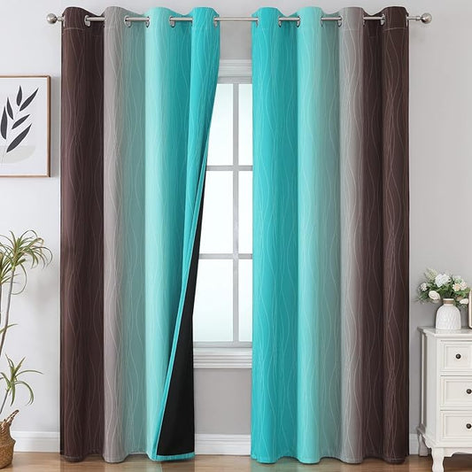 Estelar Textiler Brown and Teal Ombre Blackout Curtains 90 Inch Length 2 Panels by ESTELARTEXTILER
