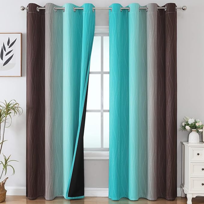 Estelar Textiler Teal and Brown Blackout Curtains by ESTELARTEXTILER
