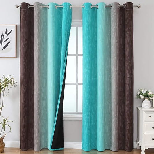 Estelar Textiler Teal and Brown Blackout Curtains by ESTELARTEXTILER