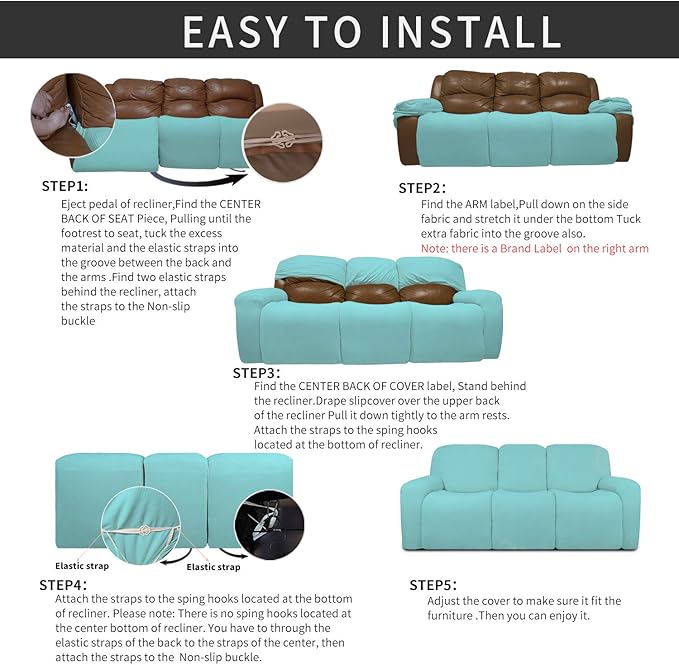 Easy-Going 8 Pieces Recliner Sofa Stretch Sofa Slipcover Sofa Cover Furniture - Image 4