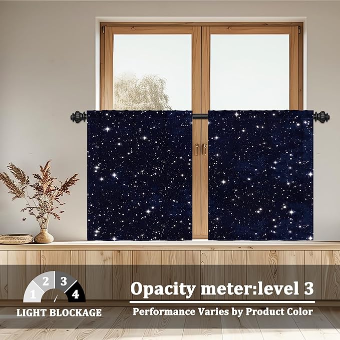 Renaiss 26 x 24 Inch Starry Night Kitchen Curtains Outer Space Star Galaxy - Image 3