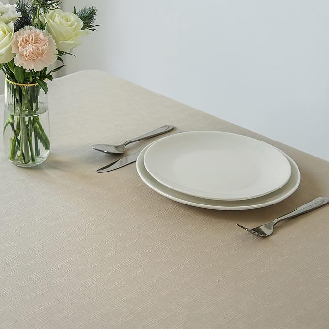 maxmill Faux Linen Textured Rectangle Tablecloth Water Resistant Wrinkle Free - Image 3