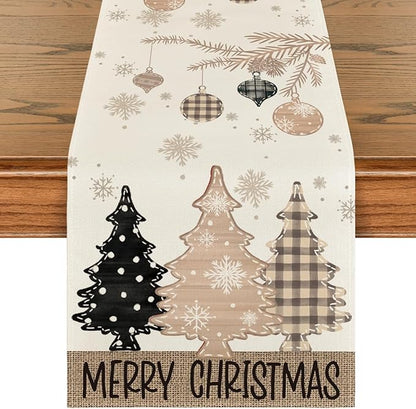 Artoid Mode Brown Pine Trees Snowflake Merry Christmas Table Runner, Winter by ArtoidMode