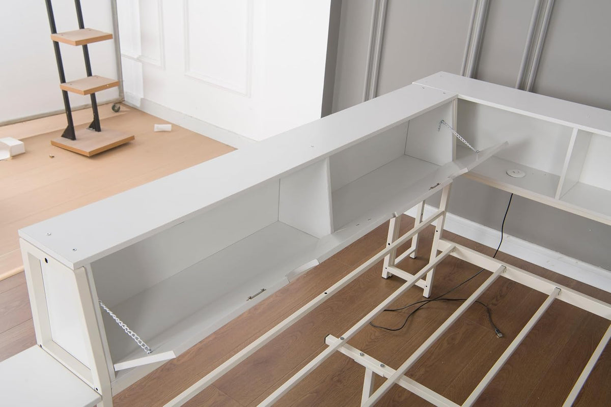 bellemave full size corner bed frame with storage on a desk or shelf