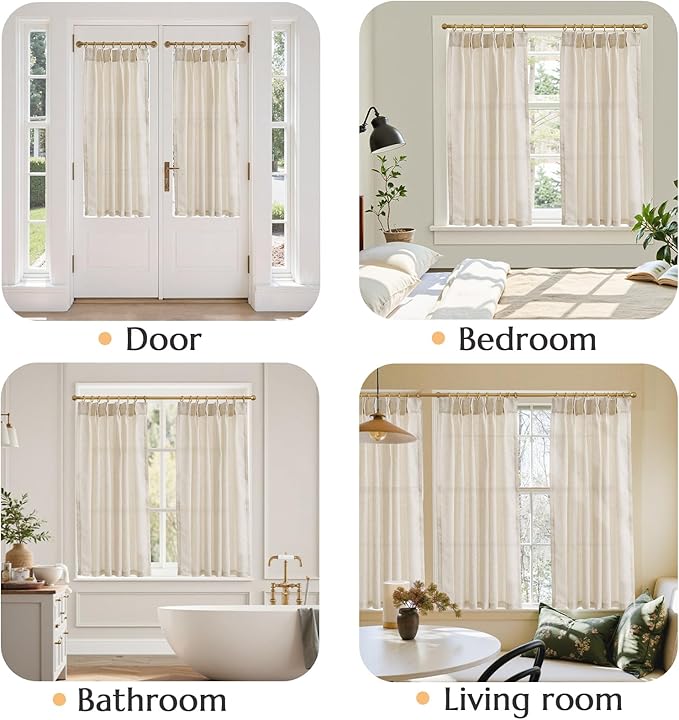 jinchan Pinch Pleated Linen Blend Curtains 54 Inch 2 Panels Light Filtering - Image 5