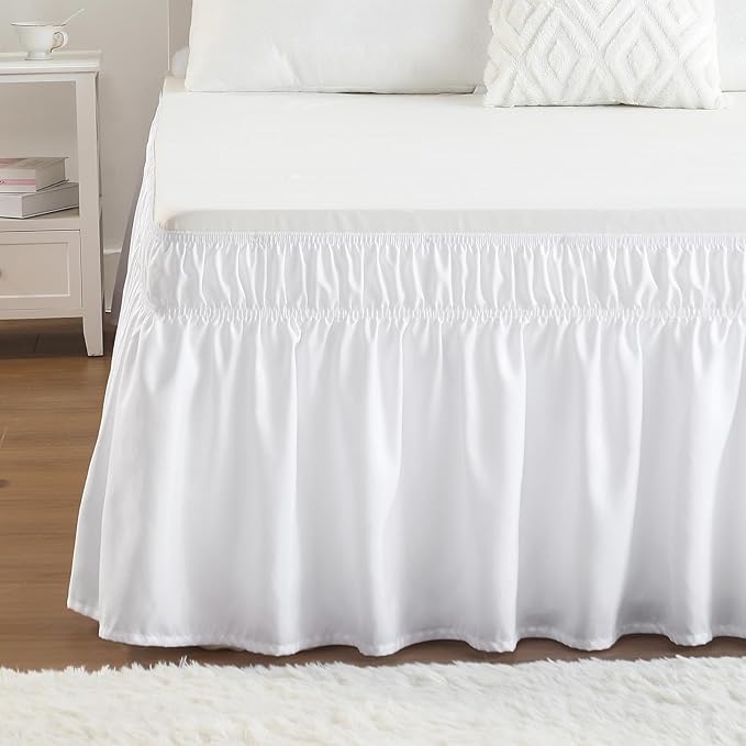 RIMELA Bed Skirt King Size White Bed Skirt 25 Inch Drop, Wrap Around Elastic - Image 9