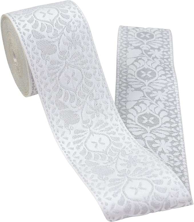 Boho Jacquard Ribbon Floral Ribbon Silver Embroidery Jacquard Trim - Image 4