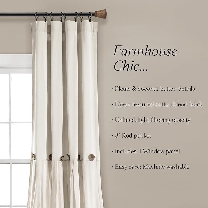 Lush Decor Linen Button Window Curtain Panel, Off White - Image 6