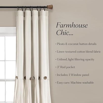 Lush Decor Linen Button Window Curtain Panel, Off White - Image 6