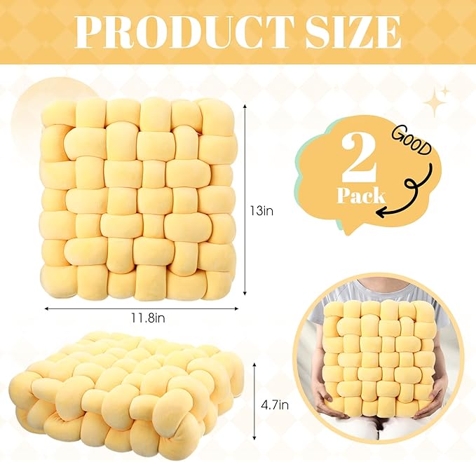Wenqik 2 Pcs Knot Pillows Square Knotted Plush Throws Soft Accent Pillows - Image 3