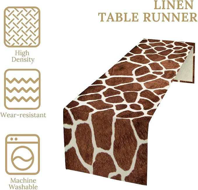 Giraffe Skin Print Table Runner Kids Wild Animals FurRustic Farmhouse Brown - Image 3